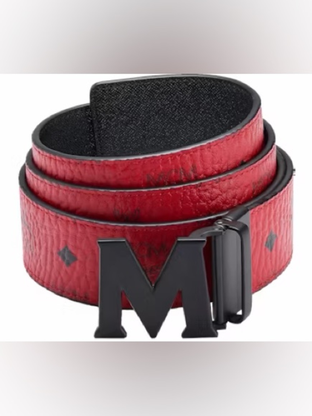MCM Red Logo Webbing Belt with Black Trim